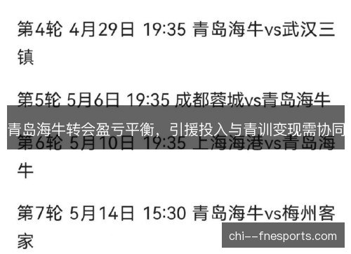 青岛海牛转会盈亏平衡，引援投入与青训变现需协同